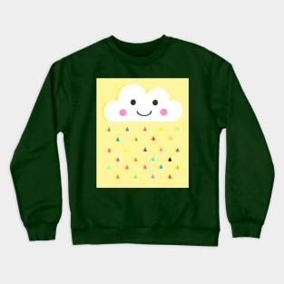 Rainbow Raindrops, Happy Rain Cloud, on Yellow Crewneck Sweatshirt